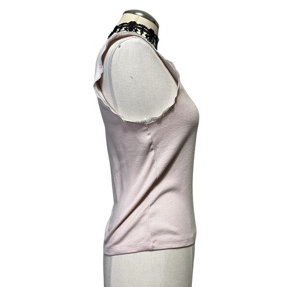 Cute Strawberry Shortcake Pink Lace Ribbed Tank Top Cottage Core Coquette Sz L - Picture 7 of 10